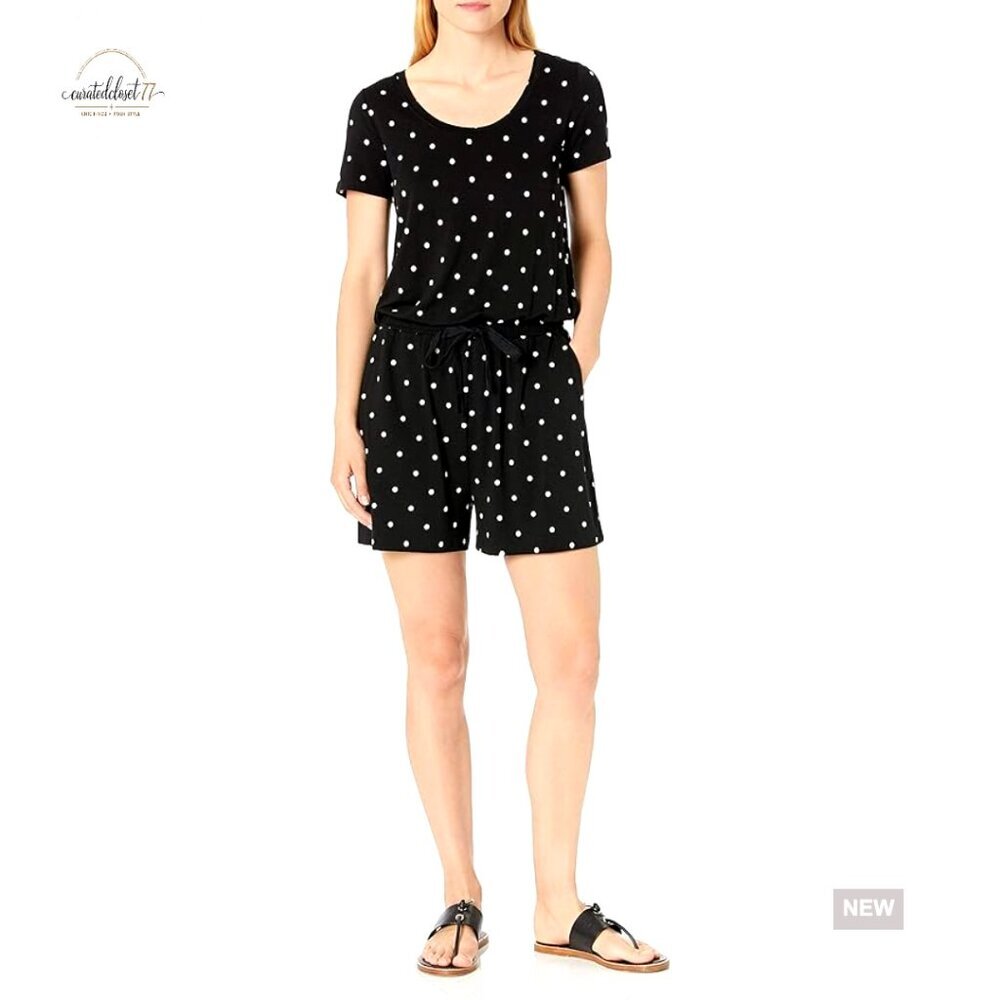 Women's Casual Summer Romper with Elastic Waist, Short Sleeve Scoop Neck
